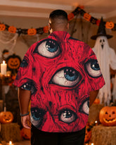 Big & Tall Men's Halloween Horror Eyes Print Short Sleeve Shirt